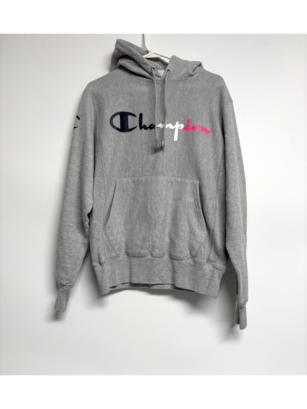 Champion Reverse Weave Gray Pullover Hoodie Small Embroidered Logo